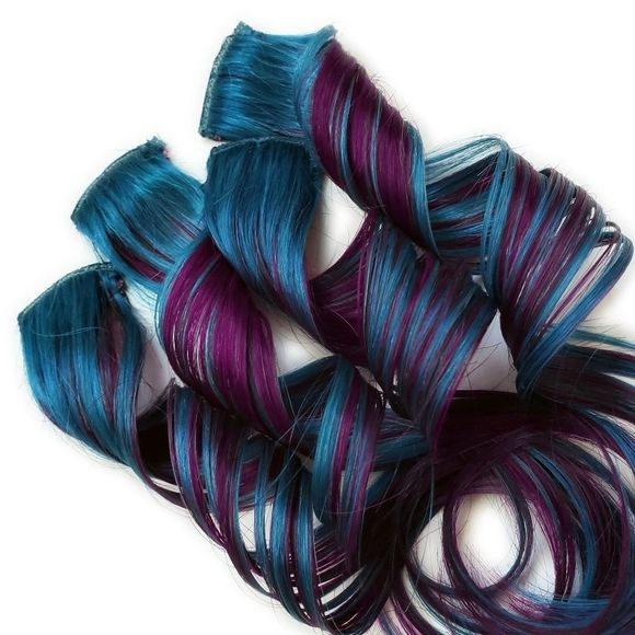 14" Emerald Teal Fuchsia Human Hair Extensions - Picture 3 of 3